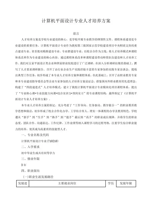 计算机平面设计专业人才培养方案