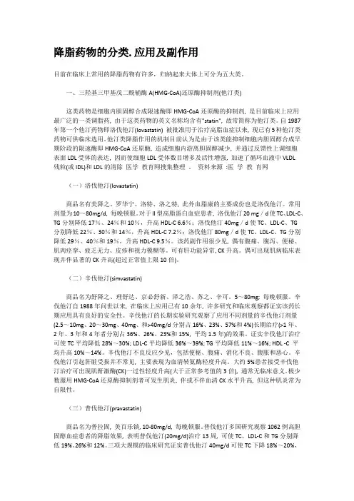 降脂药物分类作用副作用