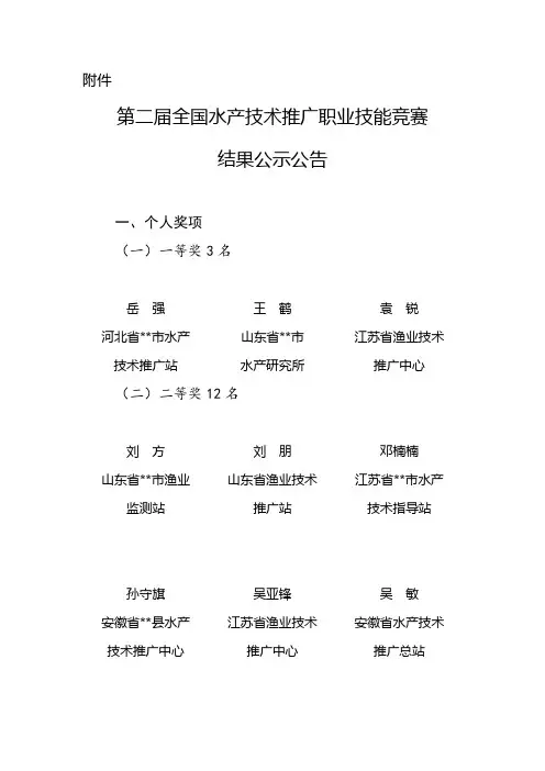 第二届全国水产技术推广职业技能竞赛结果公示公告【模板】