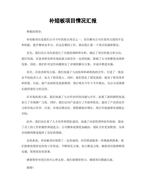 补短板项目情况汇报