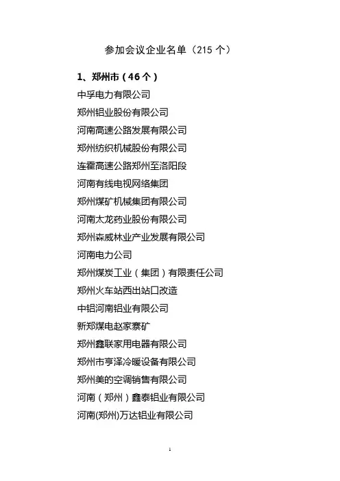 参加会议企业名单(215个)