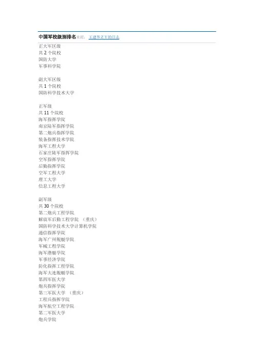 各军校级别