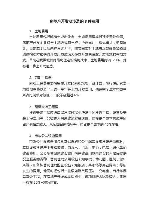 房地产开发所涉及的8种费用
