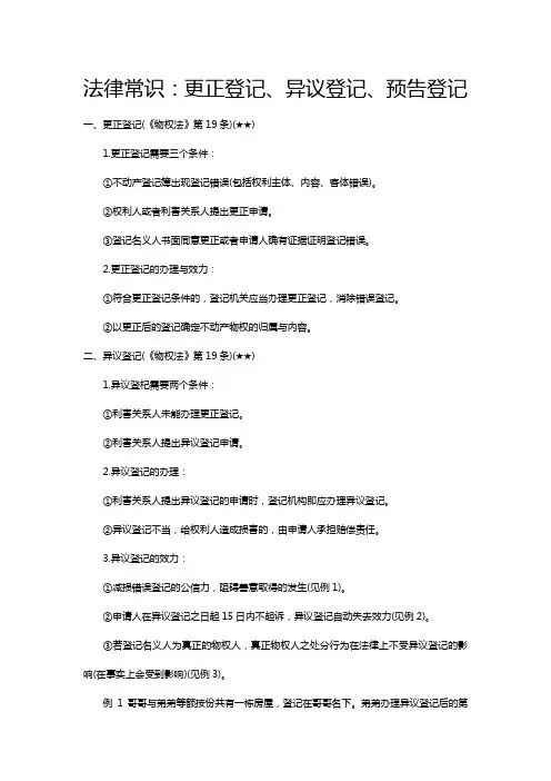 法律常识：更正登记、异议登记、预告登记