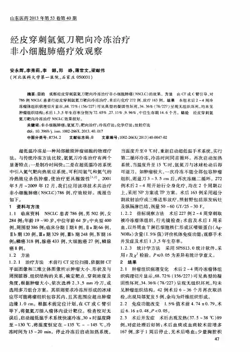 经皮穿刺氩氦刀靶向冷冻治疗非小细胞肺癌疗效观察