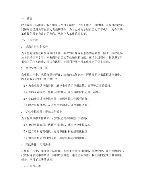 申报专员个人工作总结