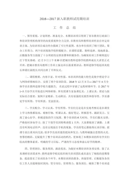 2016新教师培训工作总结