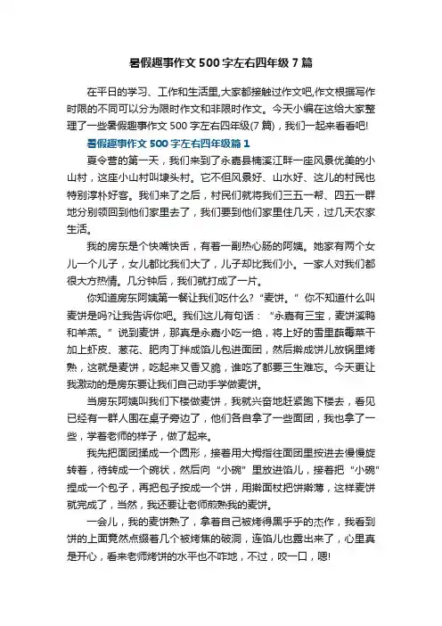 暑假趣事作文500字左右四年级7篇