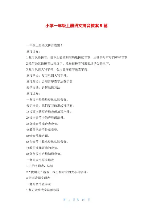 小学一年级上册语文拼音教案5篇