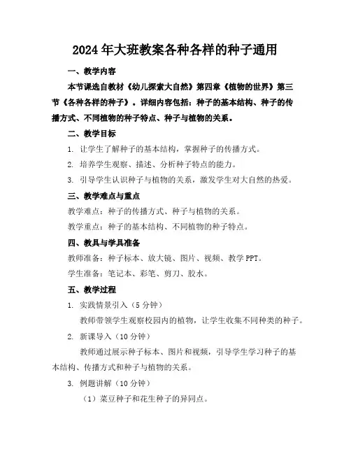 2024年大班教案各种各样的种子通用
