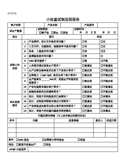 小批量试制总结报告