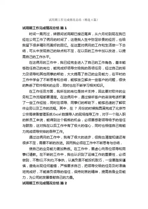 试用期工作完成情况总结（精选4篇）
