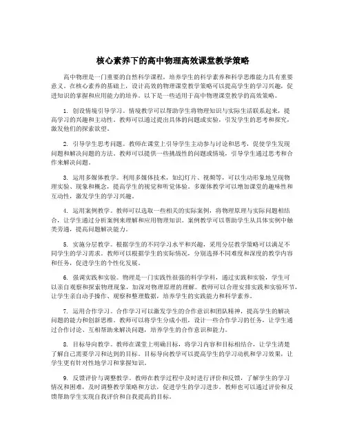 核心素养下的高中物理高效课堂教学策略