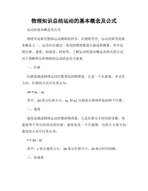 物理知识总结运动的基本概念及公式
