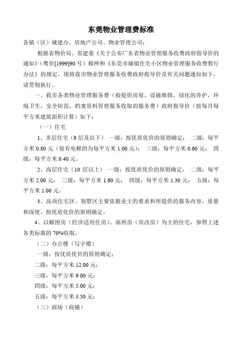 东莞物业管理费标准