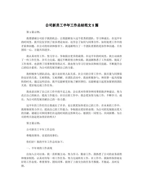 公司新员工半年工作总结范文5篇
