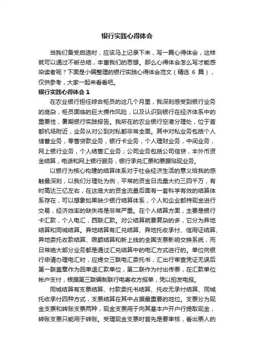 银行实践心得体会范文（精选6篇）