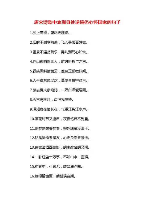 唐宋诗歌中表现身处逆境仍心怀国家的句子