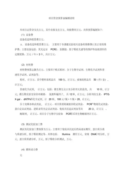 国家自然科学基金项目预算说明书