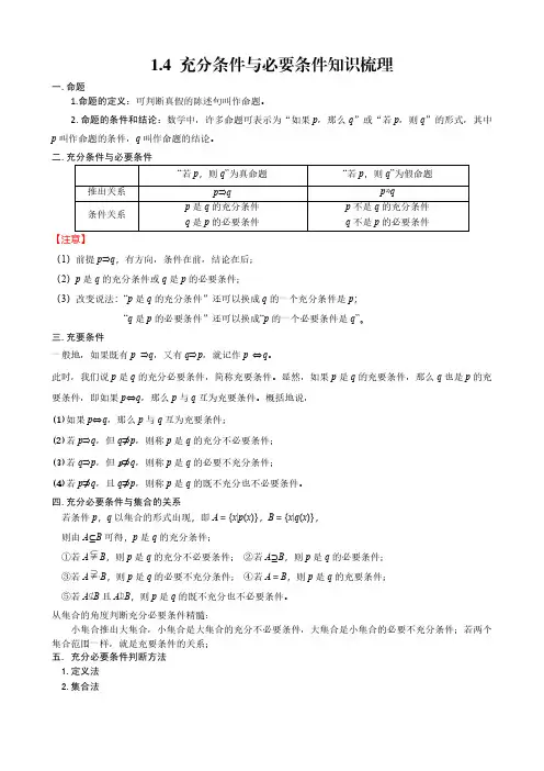 1.4 充分条件与必要条件知识梳理