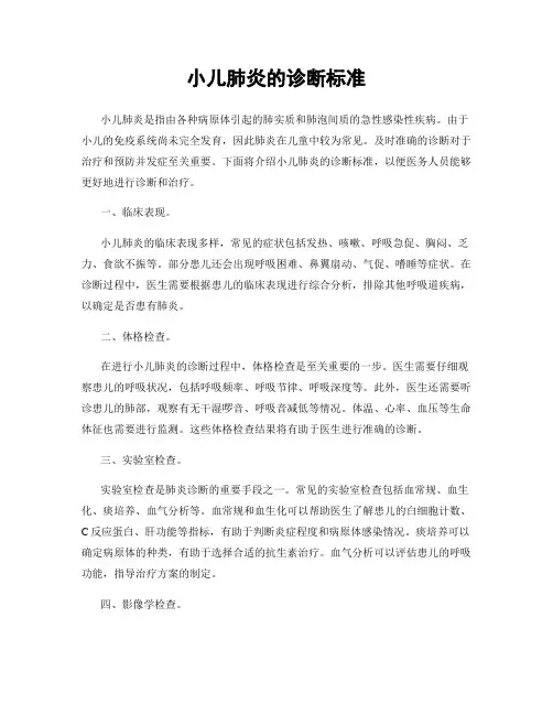 小儿肺炎的诊断标准