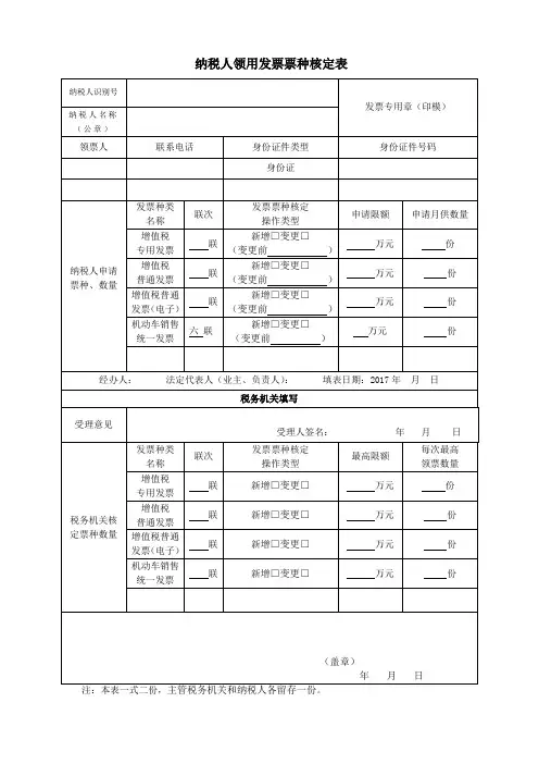 纳税人领用发票票种核定表