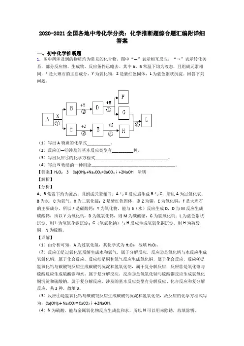 2020-2021全国各地中考化学分类：化学推断题综合题汇编附详细答案