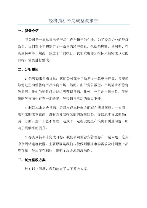 经济指标未完成整改报告