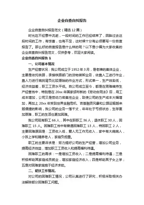 企业自查自纠报告