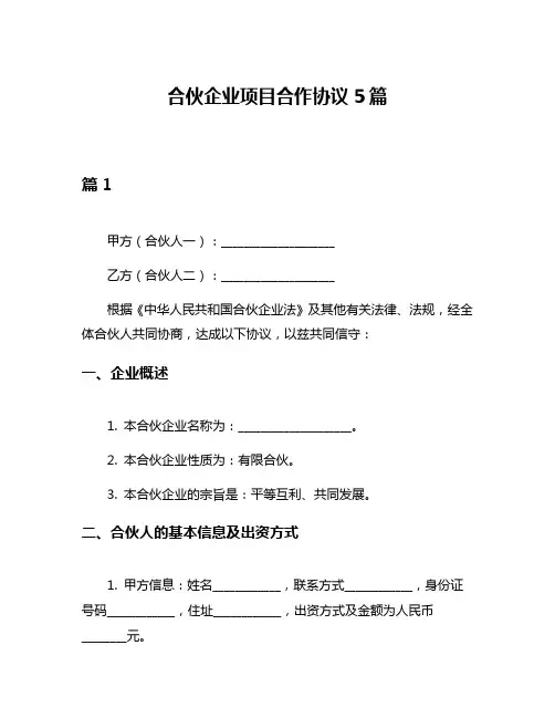 合伙企业项目合作协议5篇