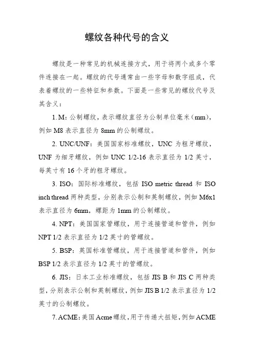 螺纹各种代号的含义