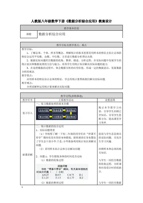 人教版八年级数学下册《数据分析综合应用》教案设计