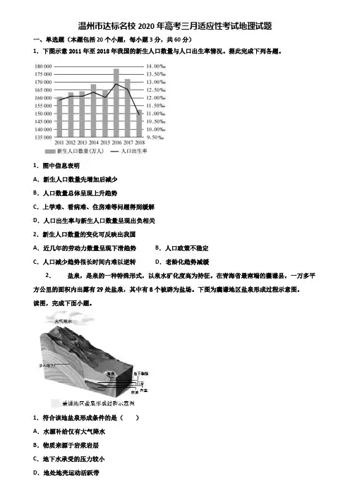 温州市达标名校2020年高考三月适应性考试地理试题含解析
