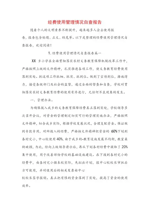 经费使用管理情况自查报告