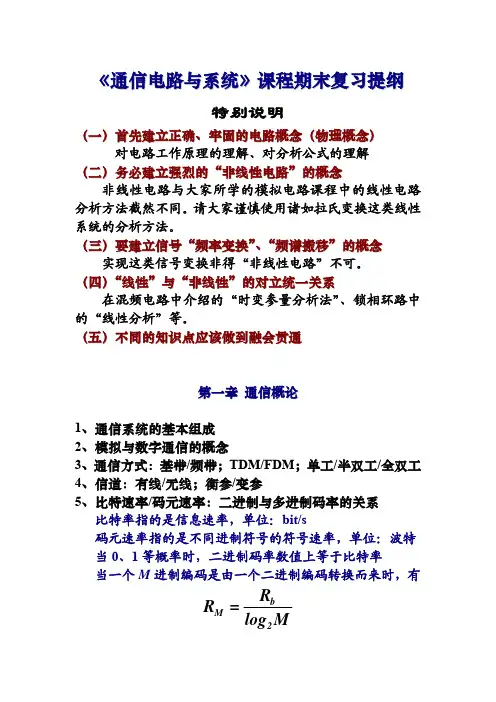 【通信电路与系统】期末复习提纲(投影版)