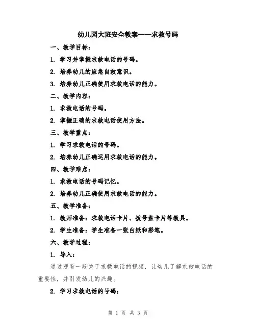 幼儿园大班安全教案——求救号码