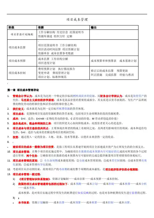 自学考试本科-《项目管理》-《项目成本管理》笔记整理