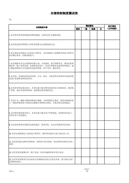财政内部控制测试表
