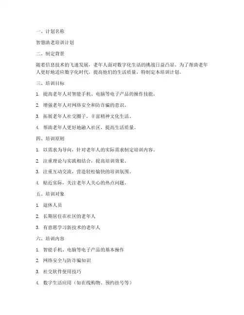 智慧助老培训计划书模板