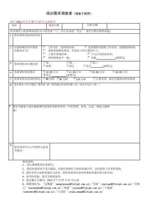 储备干部培训需求调查 (word2010版本)