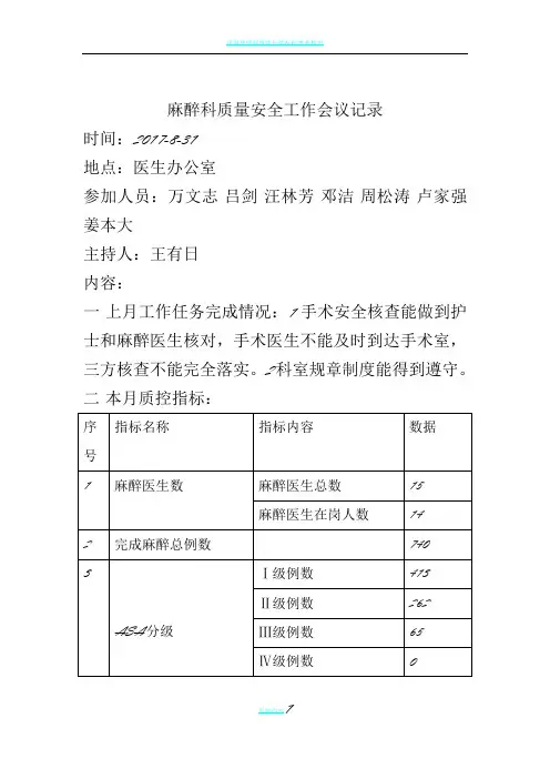 8麻醉科安全与质量控制会议记录