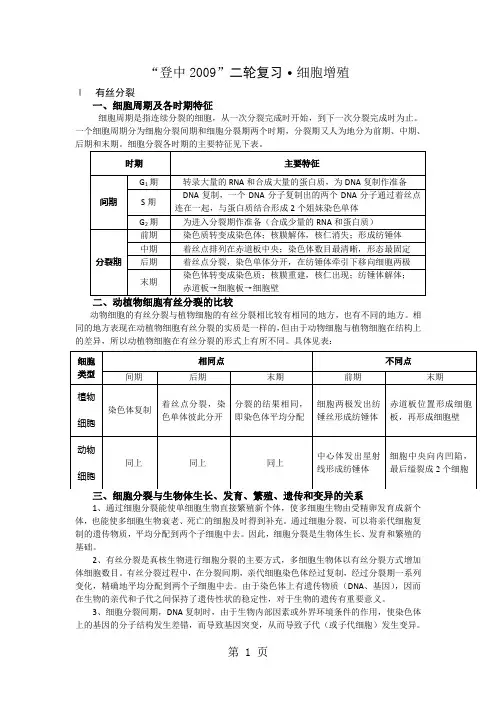 细胞分裂增殖过程各时期的特点及示意图word资料19页