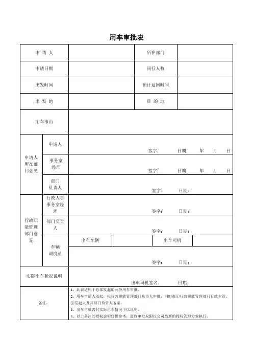 用车审批表