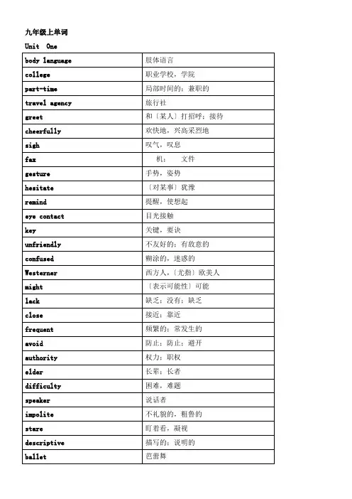 广州初中英语9a英语单词和辞汇表格版 
