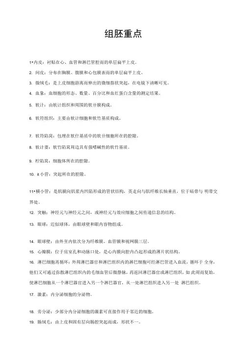 组胚重点知识点