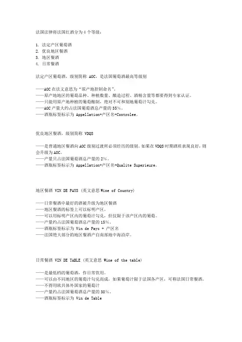 法国红酒等级