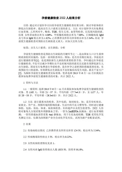 孕前健康检查2322人结果分析