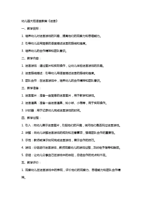 幼儿园大班语言教案《迷宫》