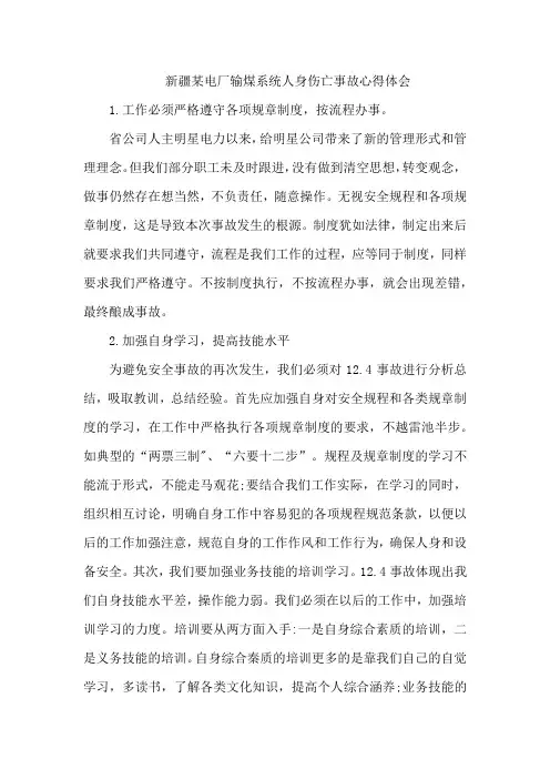 新疆某电厂输煤系统人身伤亡事故心得体会