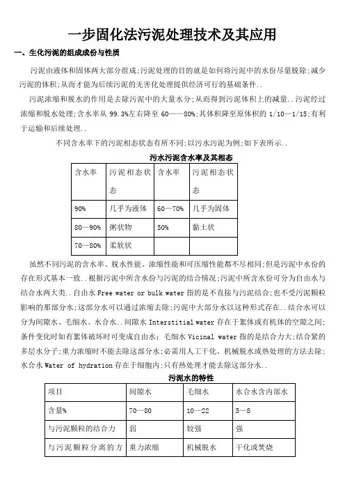 一步固化法污泥处理技术及其应用